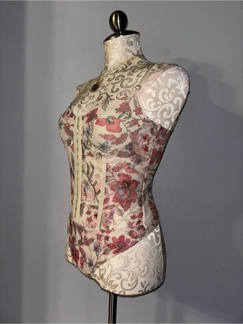 Free PeopleFloral Lace Bodysuit Corset in Cream Size Small
